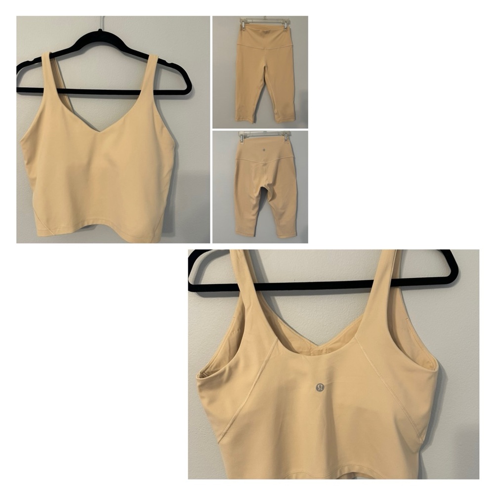 lululemon athletica Cream V‑Neck Cropped Sports Bra and leggings